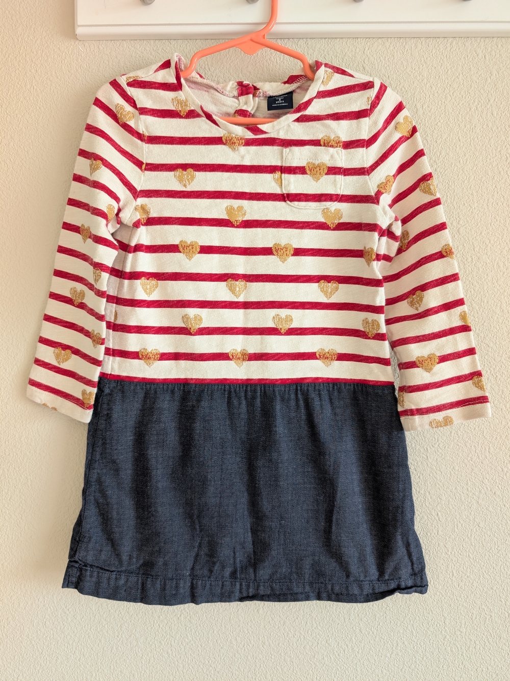 GAP Red and Gold Heart Stripe Dress with Navy Skirt 4T